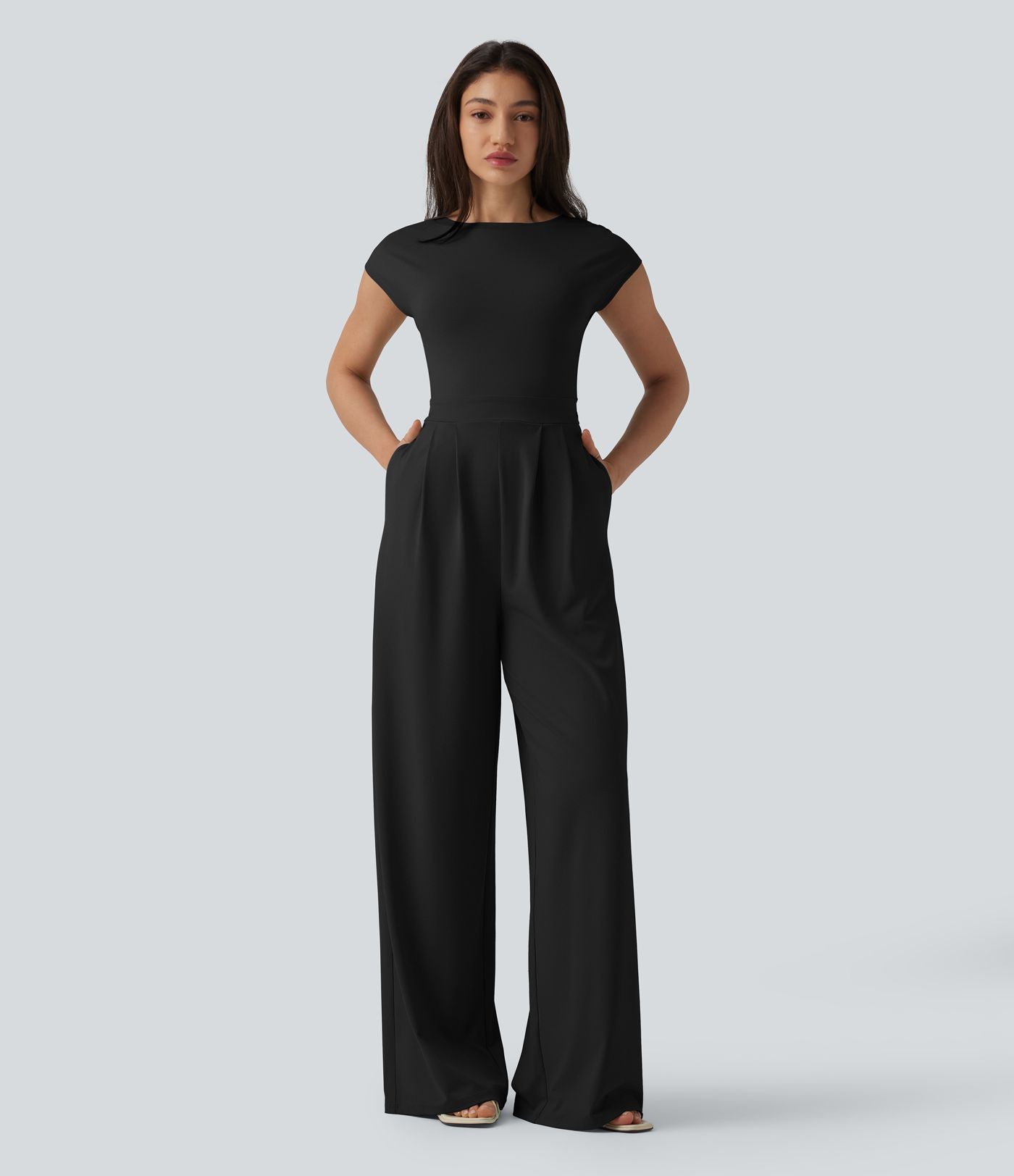 Combinaison casual dos ouvert torsadé avec soutien-gorge intégré et poches – Easy Peasy