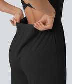 Combinaison casual dos ouvert torsadé avec soutien-gorge intégré et poches – Easy Peasy