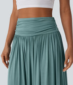 Jupe longue fluide froncée taille haute