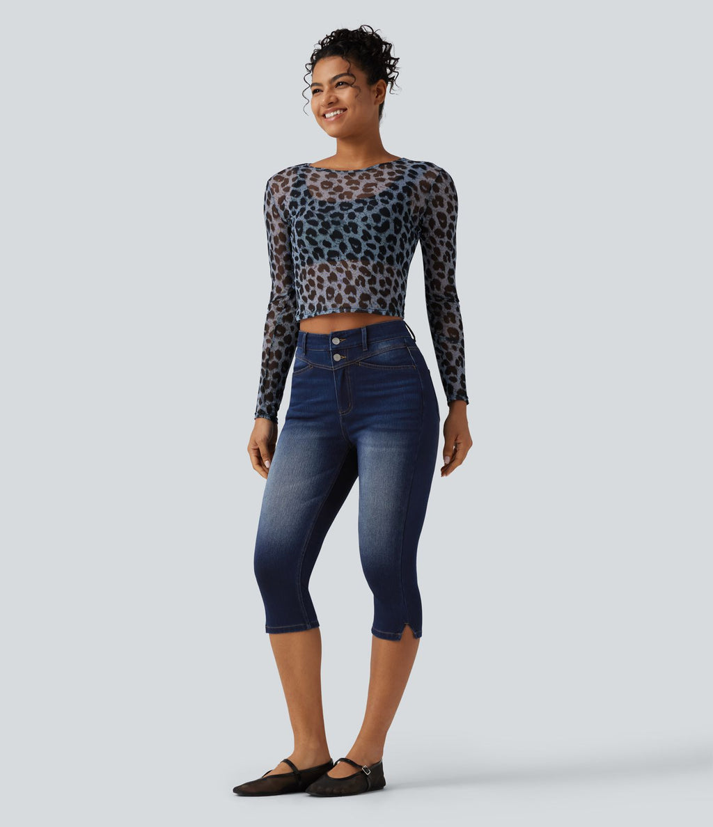 Halara Flex™ Jean slim casual capri taille haute avec fentes et poches