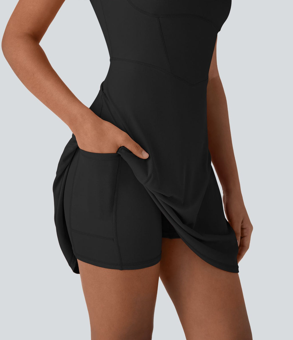 Robe décontractée mini 2-en-1 Softlyzero™ Plush à col carré style corset avec poche