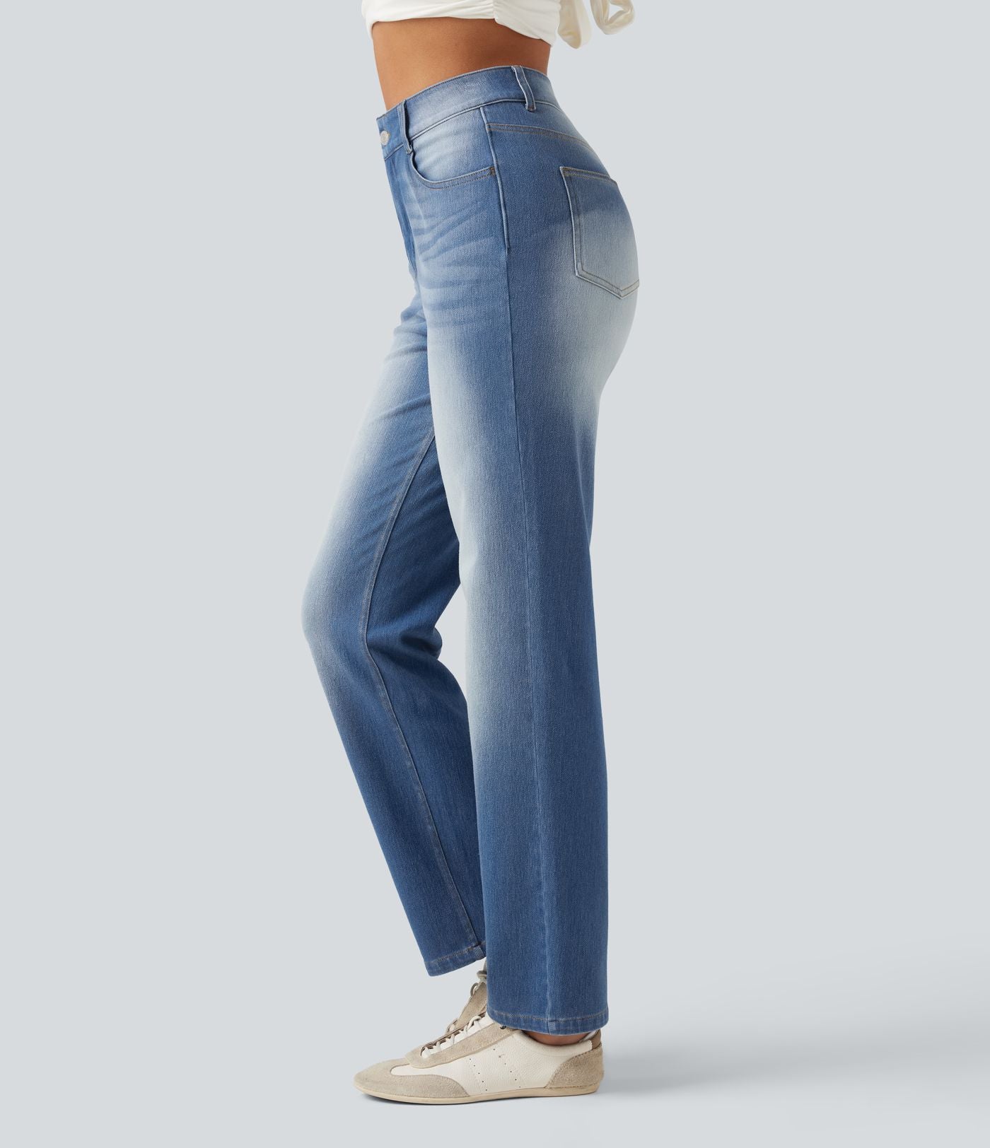 Jean droit Halara Flex™ taille haute gainant délavé avec poches