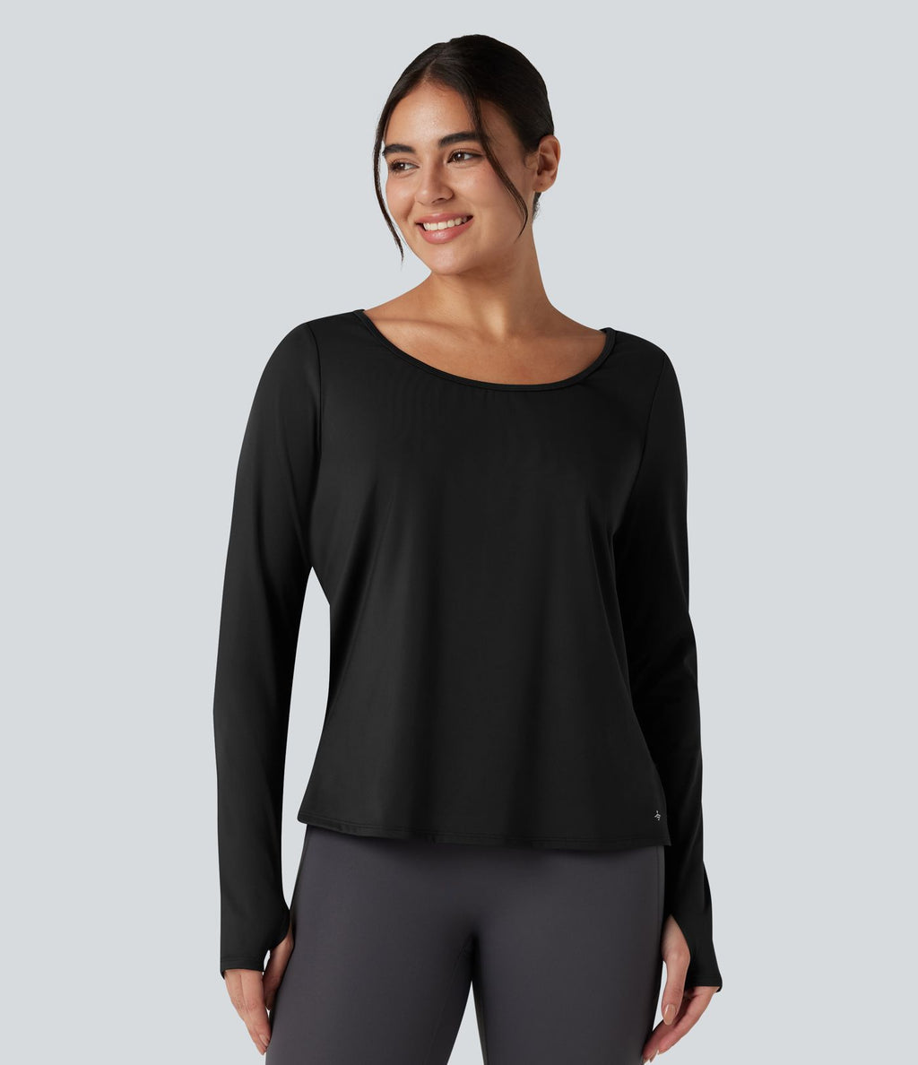 Top de sport yoga SoftlyZero™ Airy mesh contrastant à découpes manches longues avec trous pouces - UPF50+