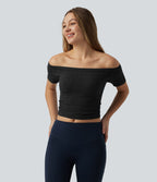 OneForm Seamless Flow Haut de sport de yoga raccourci sans couture épaules dénudées à manches courtes, avec soutien-gorge intégré