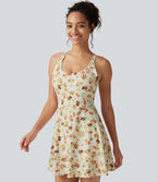 Robe active mini de danse 2-en-1 à petites fleurs, coussinets amovibles, poches et accès facile Easy Peasy