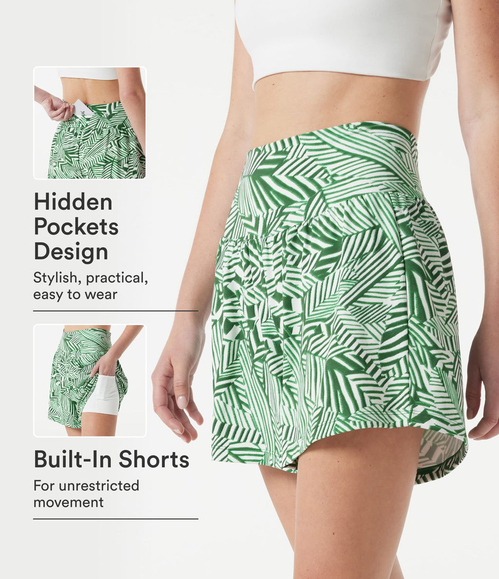 Short 2-en-1 taille haute imprimé plantes tropicales 12,5 cm avec poches
