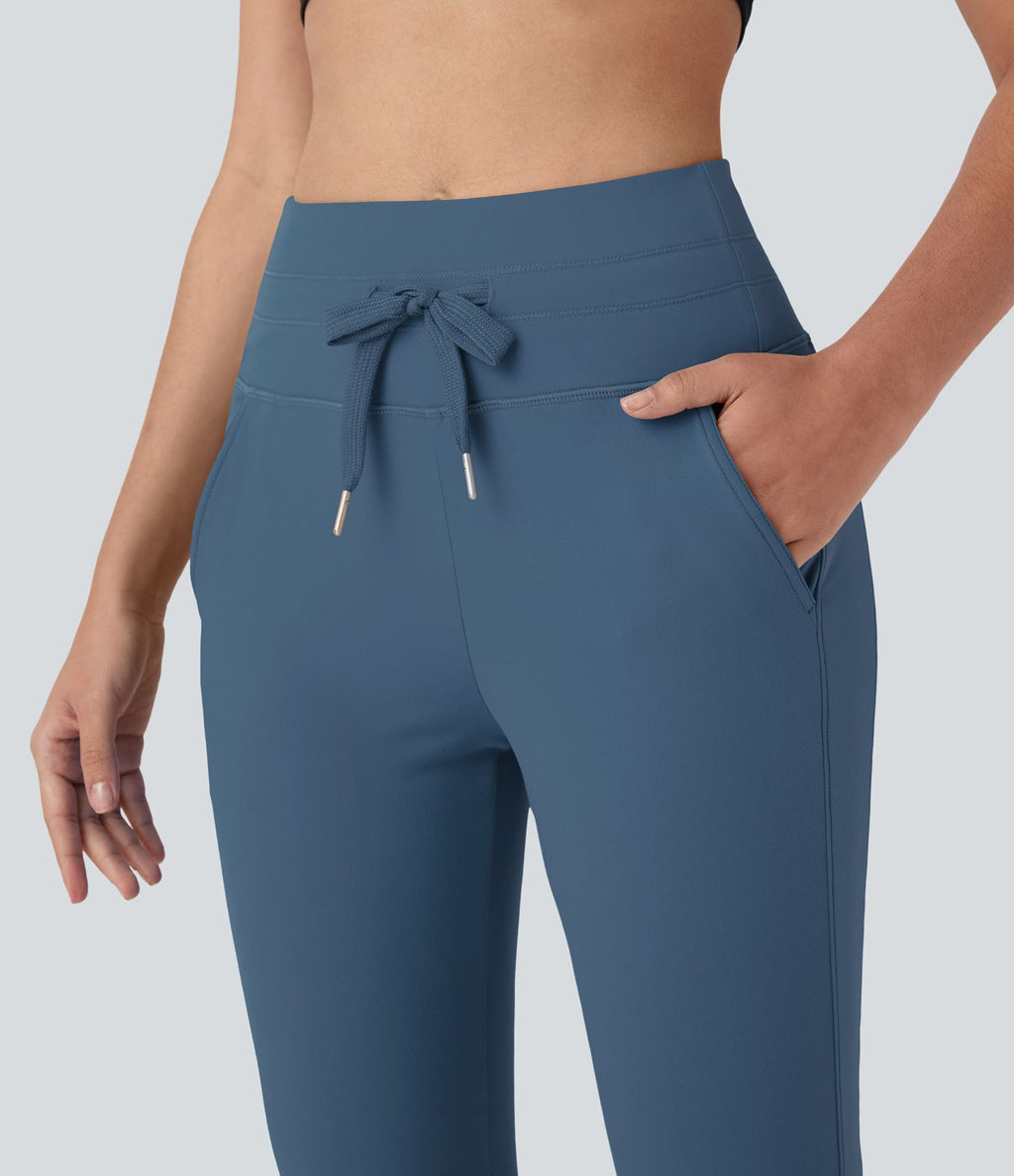 Pantalon corsaire jogging de yoga Softlyzero™ moelleux, taille haute à cordon avec poches latérales