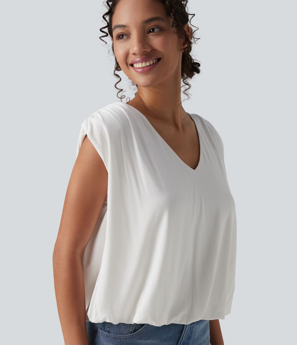 Top casual col V sans manches