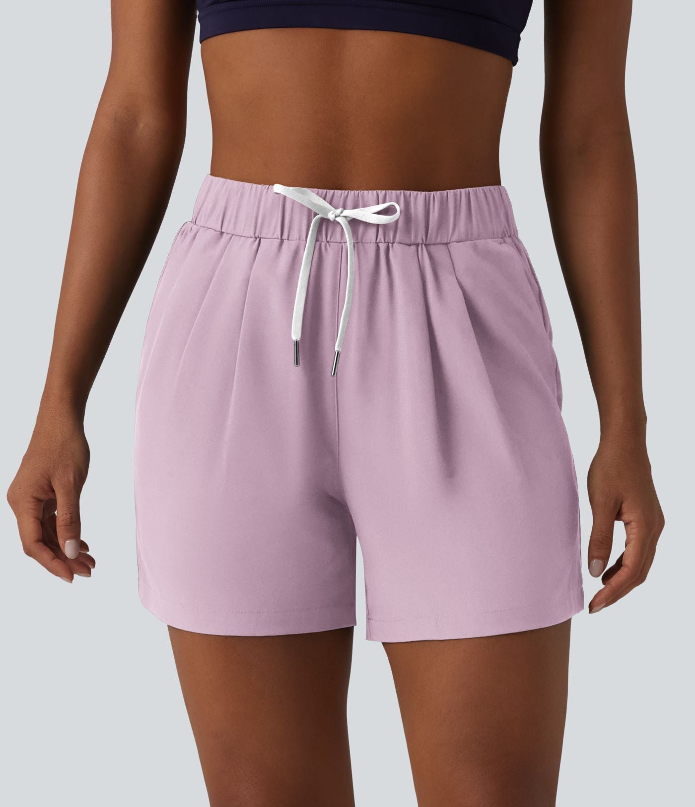 Short de yoga plissé taille haute élastique 12,5 cm avec cordon de serrage et poches
