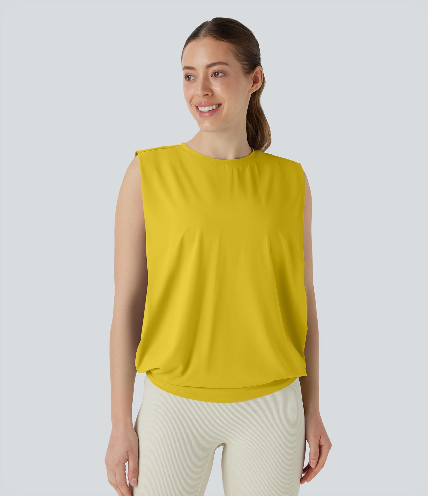 Débardeur de yoga col rond froncé, tissu rafraîchissant - Protection UPF50+
