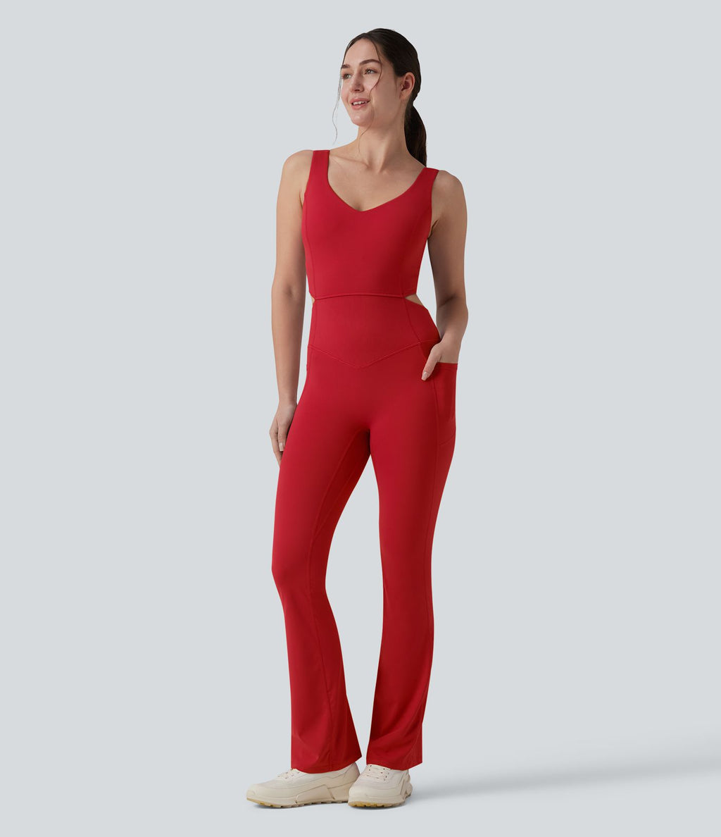 Combinaison d'entraînement Halara UltraSculpt™ évasée dos nu croisé gainante galbante avec fronces et coussinets fixes avec poches - Easy Peasy