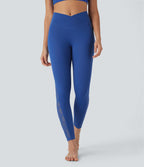 Softlyzero™ Legging Yoga 7/8 Taille Haute avec Poche au Dos Découpe Croisée et Dentelle Contrastante