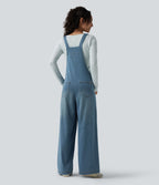 Salopette denim Halara Flex™ col carré effet délavé avec poches