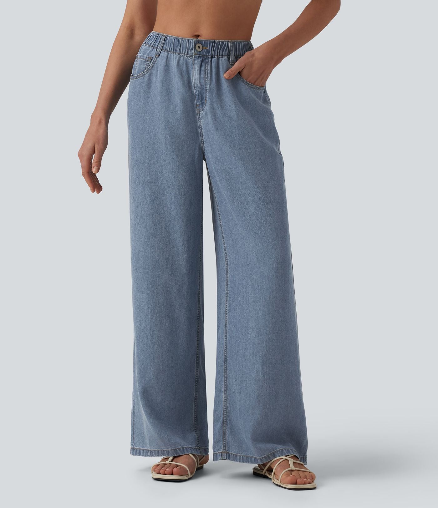 Jean large décontracté taille mi-haute en lyocell drapé avec poches