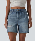 Short casual en molleton imprimé denim taille mi-haute 12,5 cm avec poches