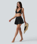 Short de bain 2 en 1 taille mi-haute ourlet arrondi fendu avec cordon de serrage et poches