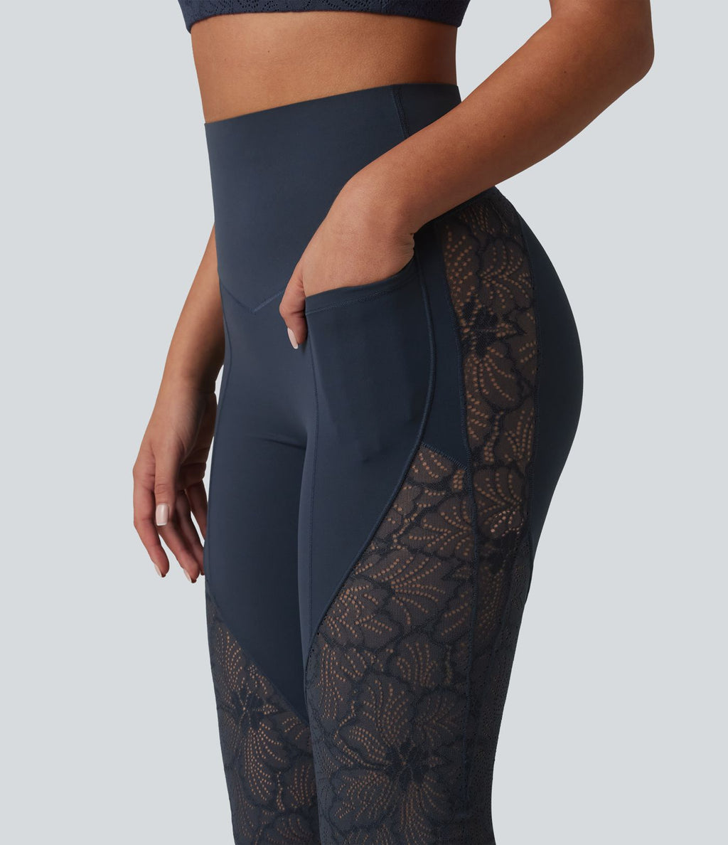 Legging de yoga évasé Halara UltraSculpt™ taille haute gainant avec dentelle contrastante à poches