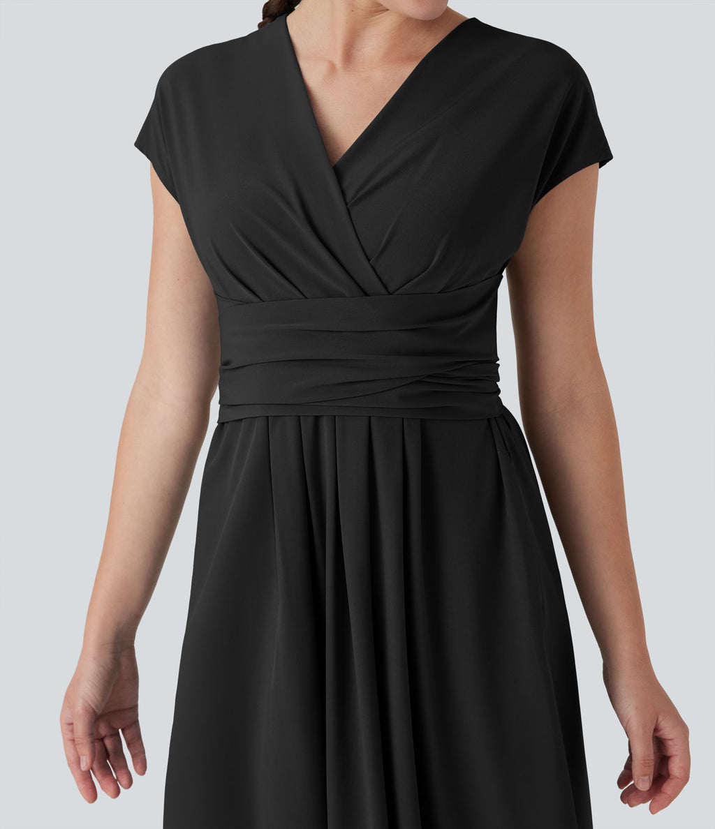 Robe midi Breezeful™ col V manches courtes à liens dans le dos séchage rapide avec poches latérales