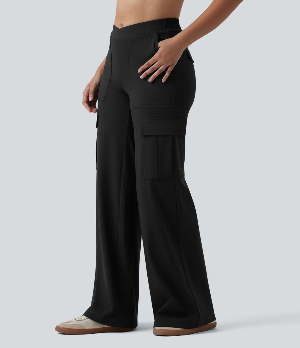 Pantalon cargo DayStretch casual large taille haute en V avec poches