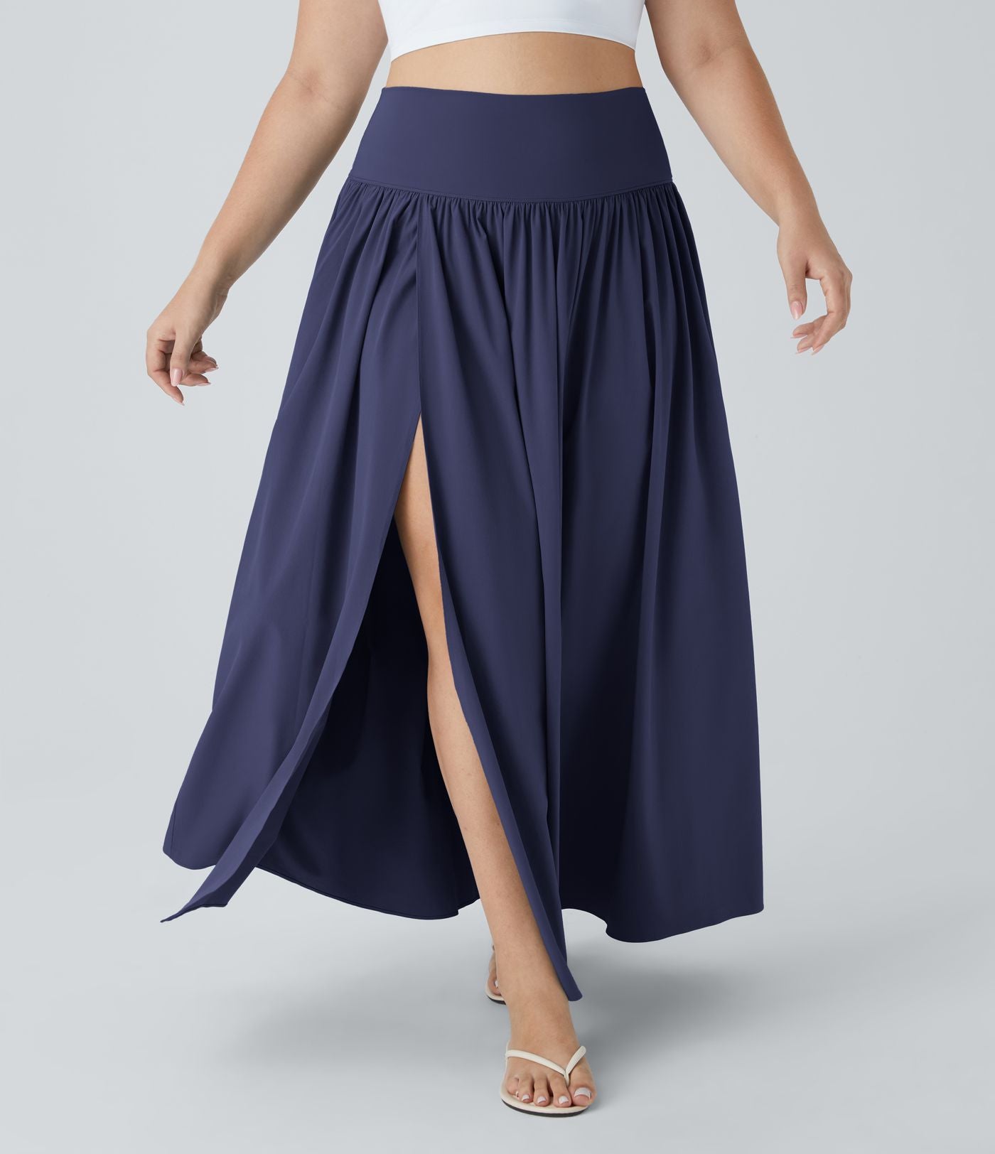 Breezeful™ Jupe Maxi Casual Grande Taille 2-en-1 à Taille Haute Plis et Fente à Séchage Rapide et Fluide