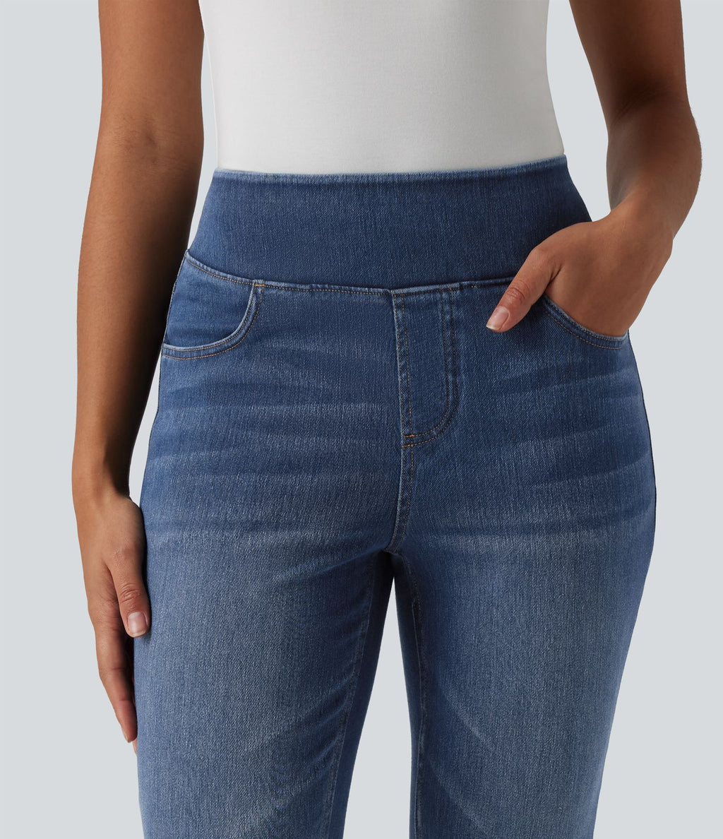 Jean Halara Flex™ Curvy taille haute bootcut délavé décontracté avec poches