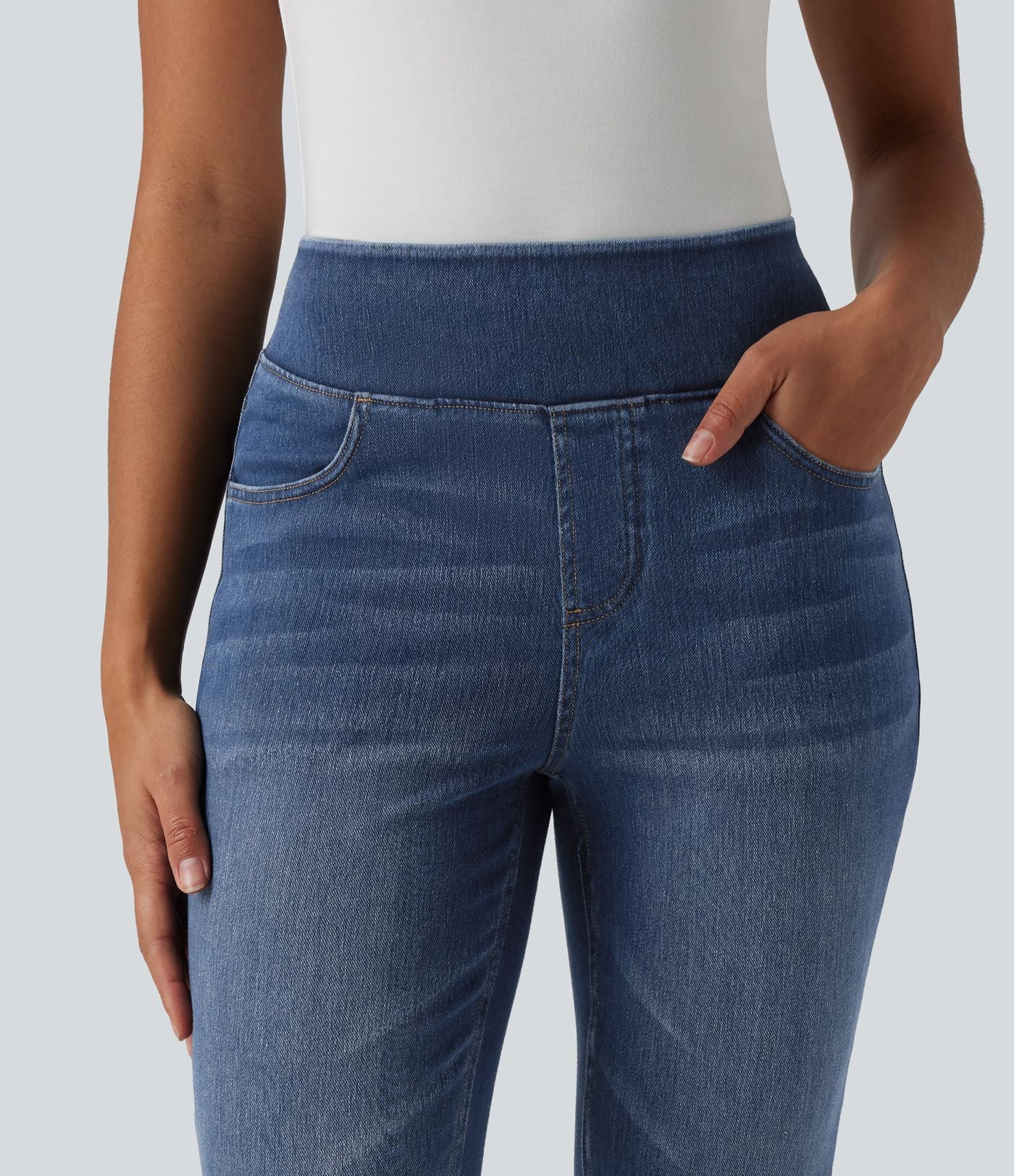 Jean Halara Flex™ Curvy taille haute bootcut délavé décontracté avec poches
