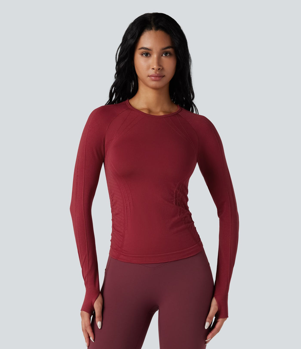 Haut de sport yoga col rond à manches longues avec passants pouces sans couture OneForm Seamless Flow