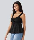 Débardeur décontracté froncé avec cordon de serrage, broderie anglaise et soutien-gorge intégré