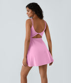 Robe de sport danse 2-pièces SoftlyZero™ Plush double bretelles caraco avec poche A-D