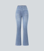 Halara Flex™ Jean bootcut décontracté extensible délavé taille haute à poches multiples