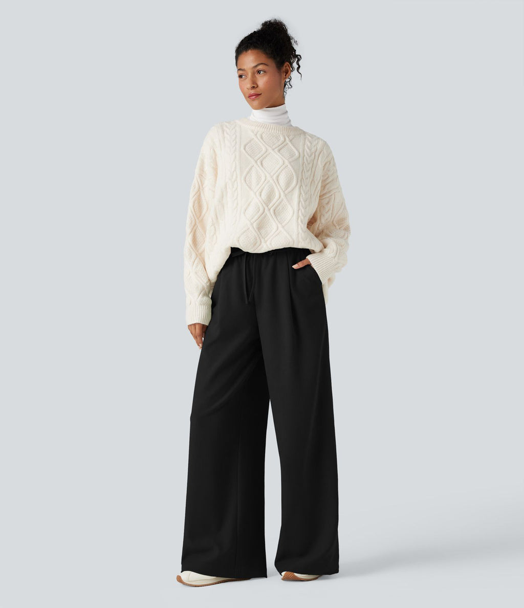 Pantalon large taille haute avec cordon de serrage et poches