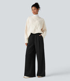 Pantalon large taille haute avec cordon de serrage et poches