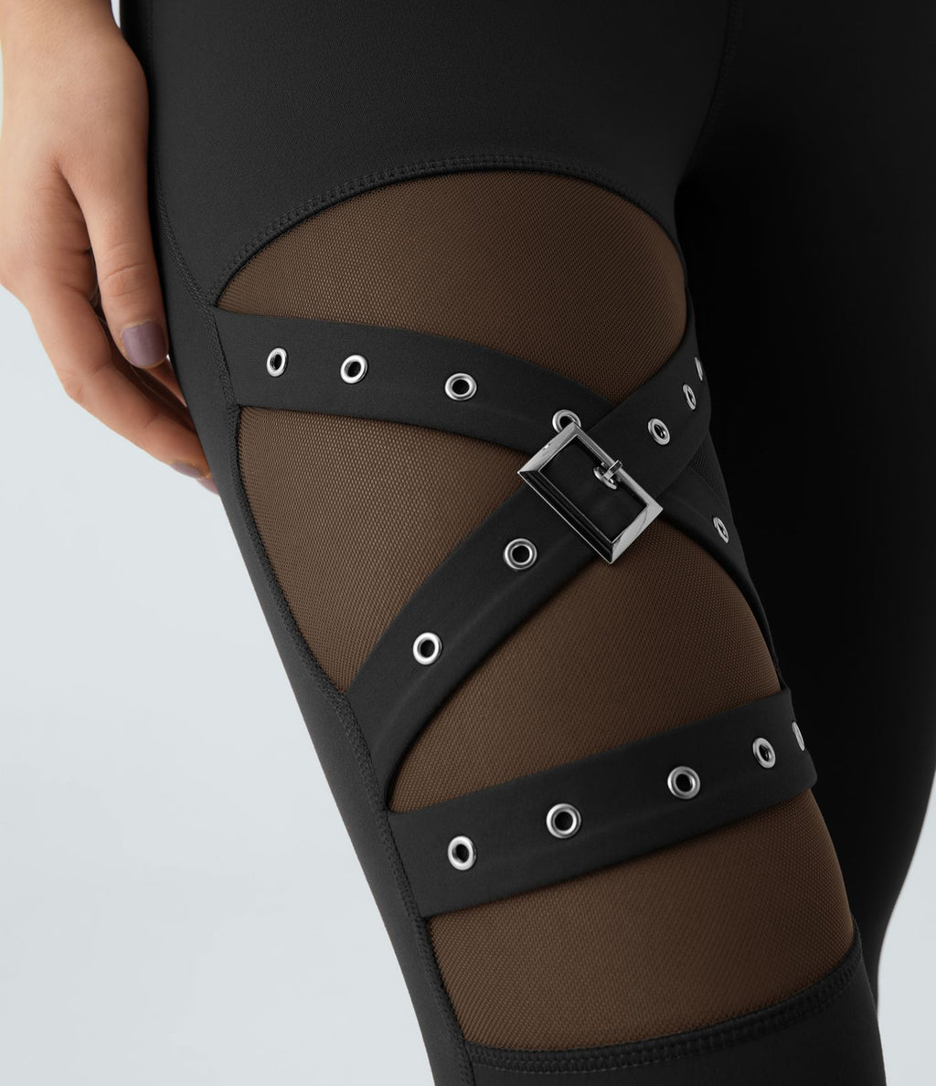 Legging yoga croisé taille haute avec mesh contrastant et boucle décorative DayStretch