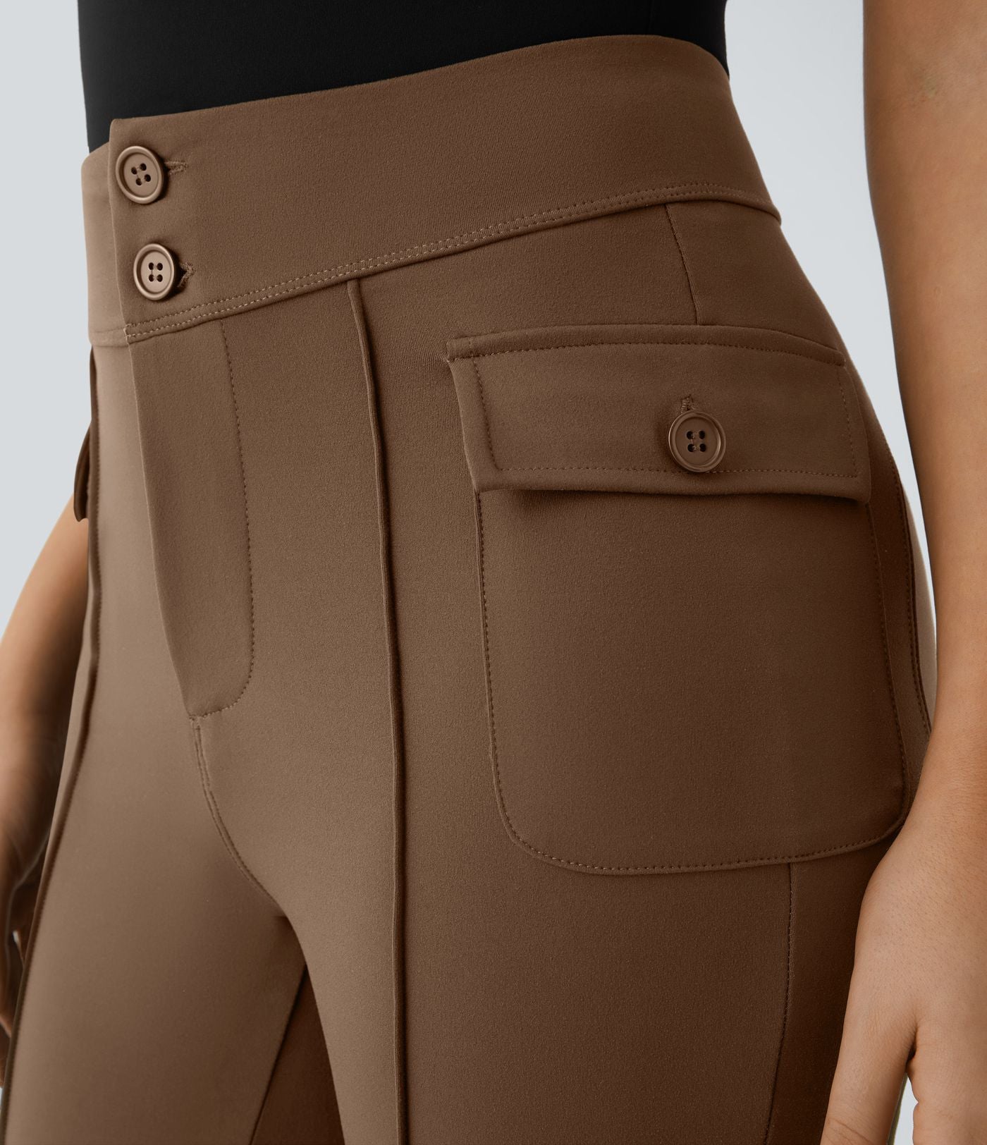 Pantalon cargo décontracté évasé taille haute avec poches à rabat latérales