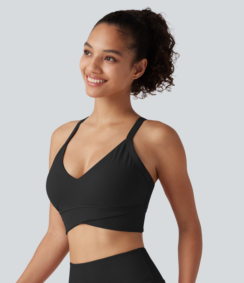 Brassière de yoga Halara UltraSculpt™ côtelée maintien léger à col V avec coussinets amovibles