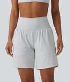 Short yoga 2-en-1 à rayures taille super haute 17,5 cm avec poches