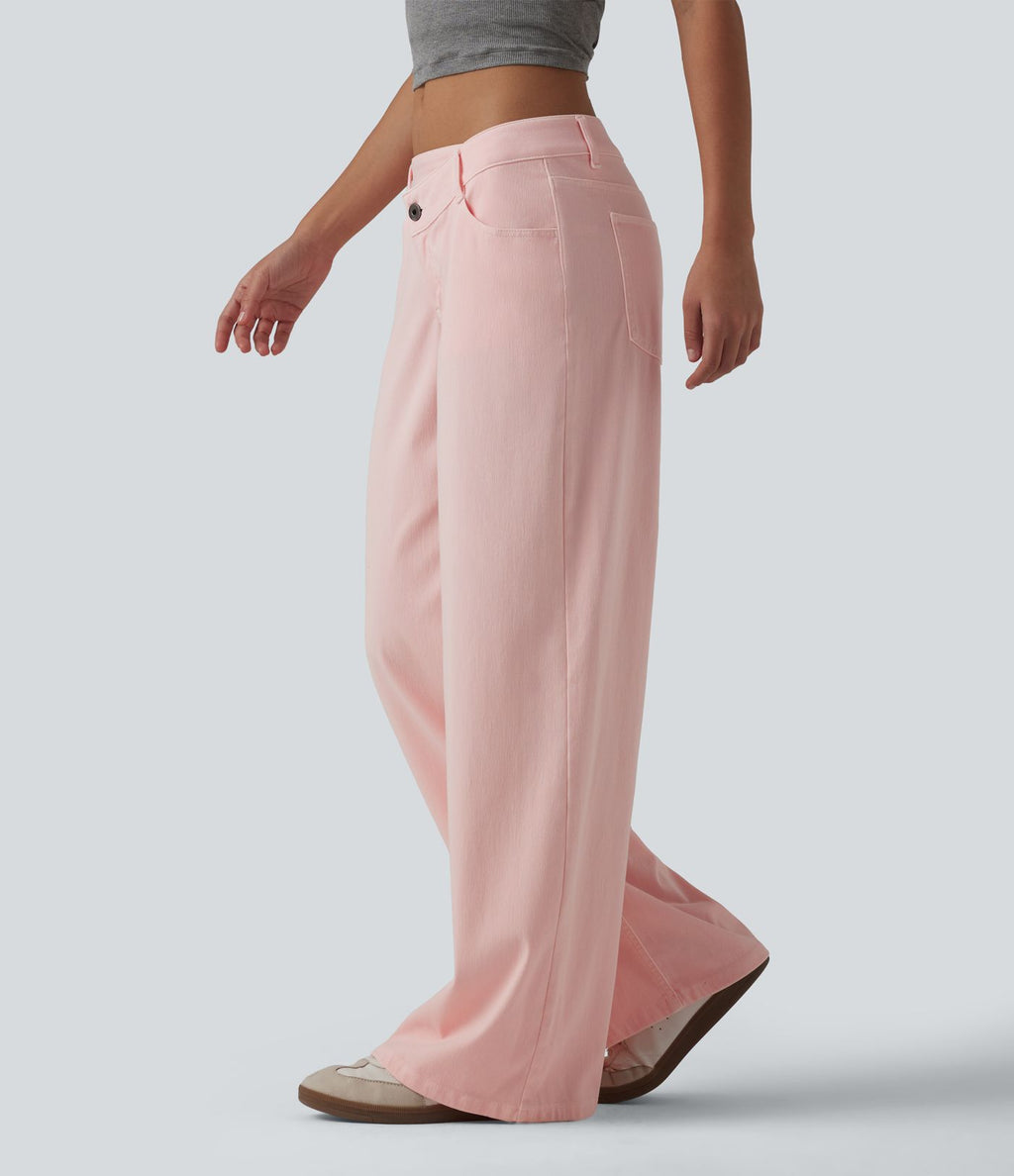 Halara Flex™ Jean large casual asymétrique coloré taille basse avec poches