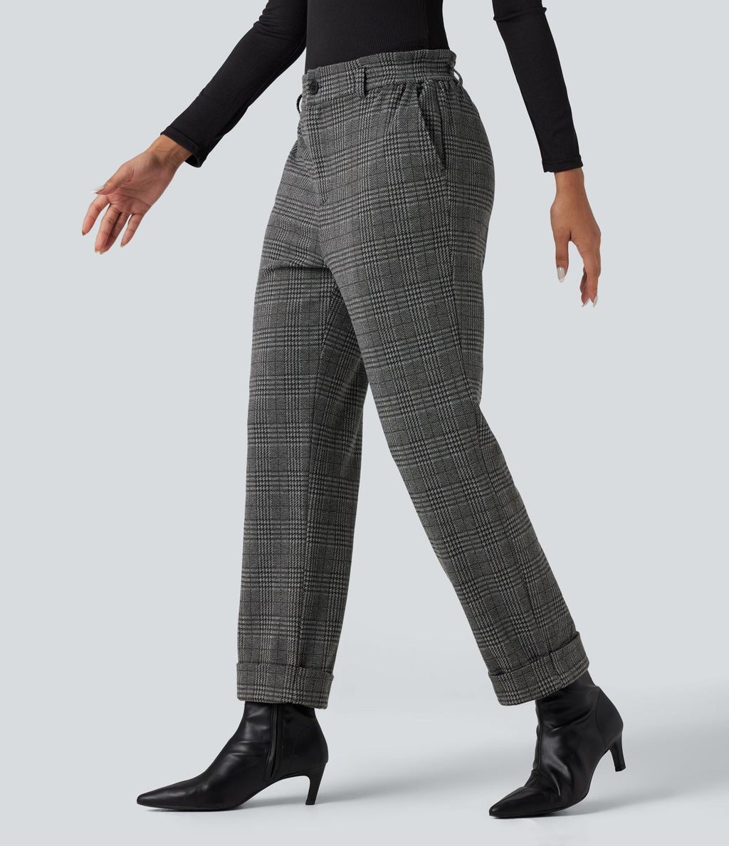 Pantalon tailleur Halara Flex™ pied-de-poule à carreaux coupe droite taille haute avec poches
