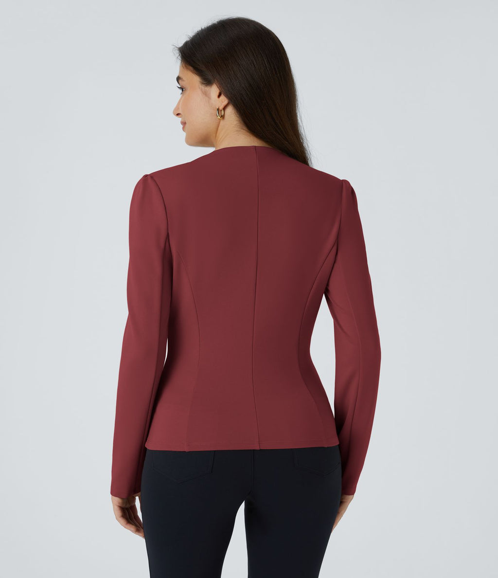 Blazer tailleur ajusté à col rond, manches longues avec boutons décoratifs