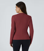 Blazer tailleur ajusté à col rond, manches longues avec boutons décoratifs