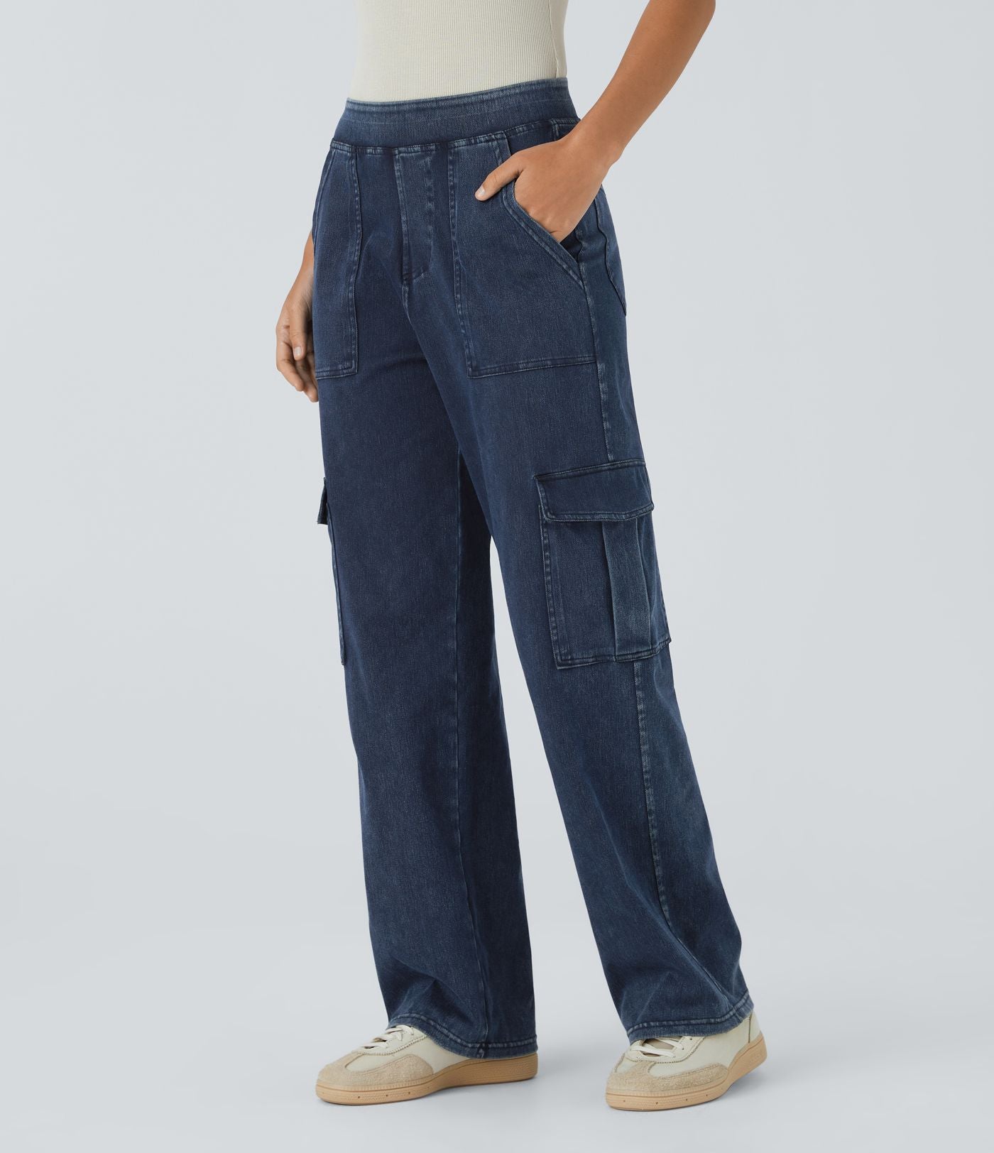 Halara Flex™ Taille Mi-Haute Multiples Poches Jambe Droite Jean Cargo Décontracté Extensible