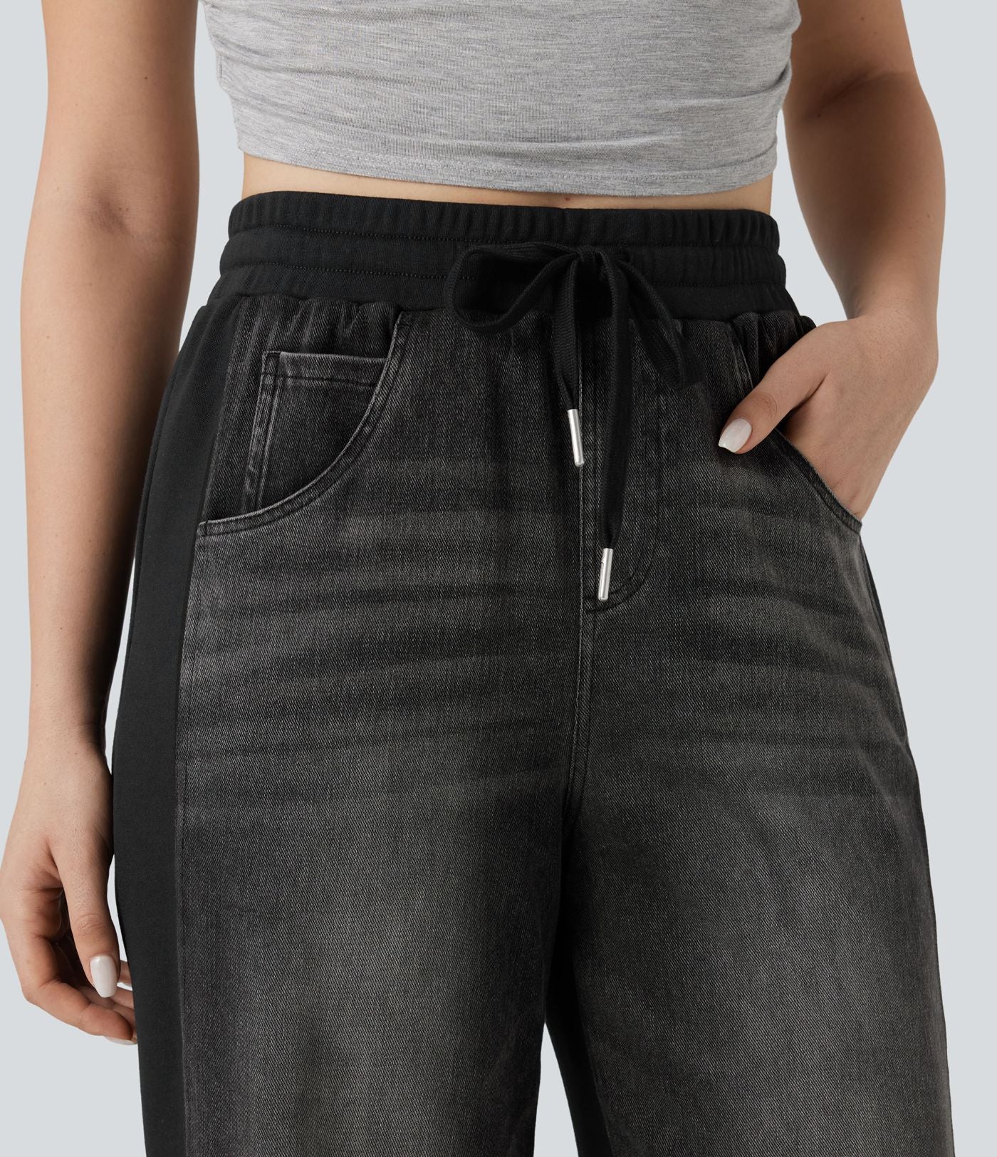 Halara Flex™ Jean larges color block jambes cordon de serrage taille haute avec poches