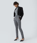 Halara Flex™ Pantalon tailleur Cintrés à Taille Haute avec Boutons Décoratifs Poches Latérales et Imprimé Pied-de-Poule