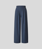 Pantalon Fluide Large Taille Haute Poches Latérales Palazzo Solide Casual Linen-Feel