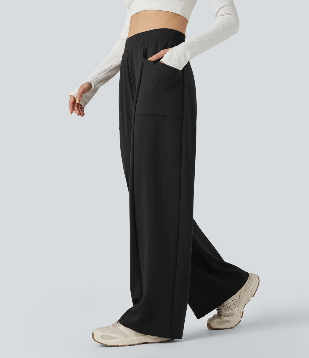 Pantalon de yoga taille haute coupe droite avec poches