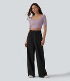 Pantalon casual ample taille mi-haute avec poches