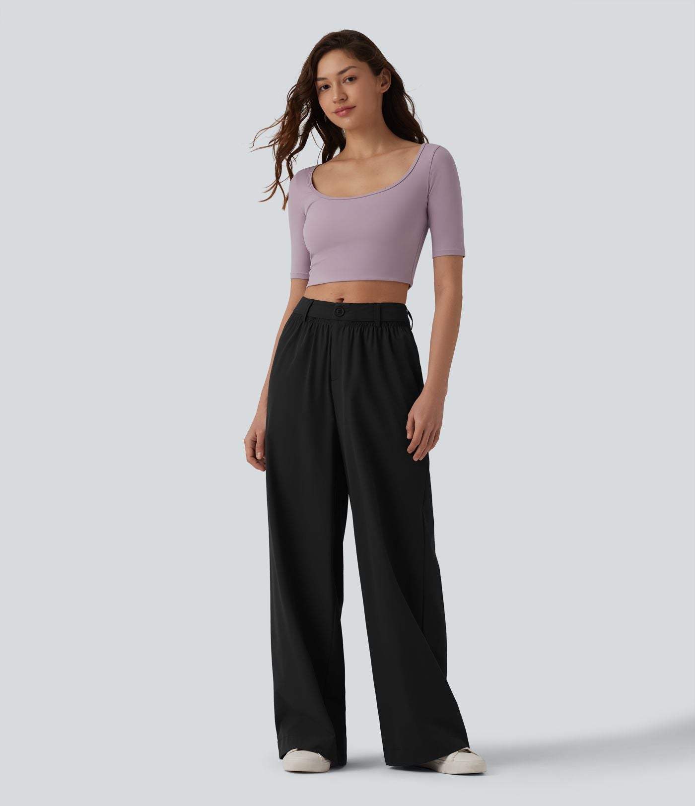 Pantalon casual ample taille mi-haute avec poches