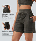 Short de yoga 2-en-1 ultra taille haute UltraSculpt™ à carreaux et cordon de serrage 17,5 cm avec poches