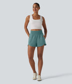 Short sweat décontracté taille haute à ourlet arrondi 7,5 cm avec poches