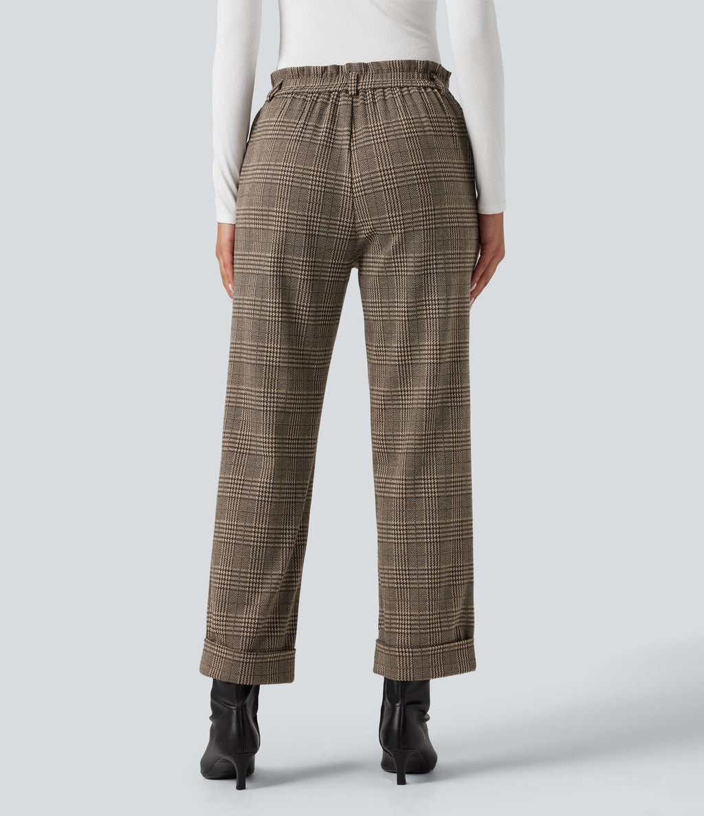 Pantalon tailleur Halara Flex™ pied-de-poule à carreaux coupe droite taille haute avec poches
